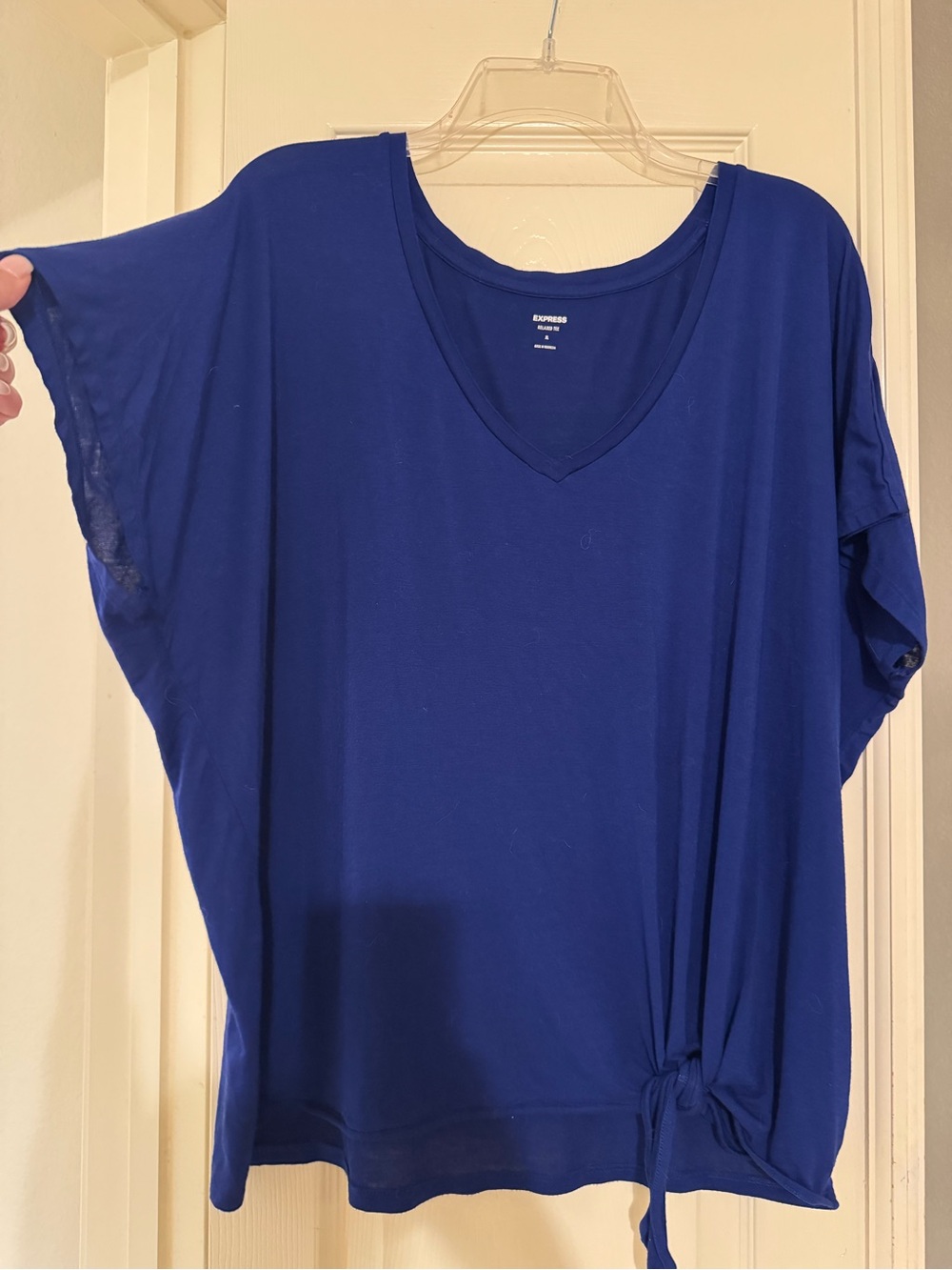 Express Rayon blend Women’s V-Neck Side Tie Top - Blue